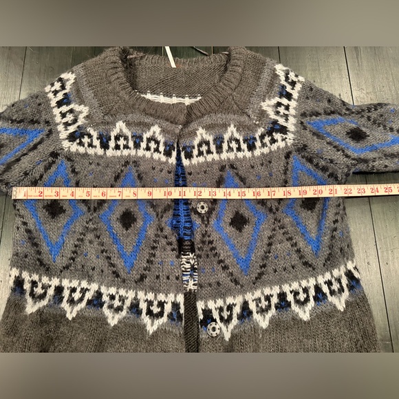 Free People Frosted Fair Isle Mohair Wool Blend Long Cardigan Women’s Large - Picture 8 of 10